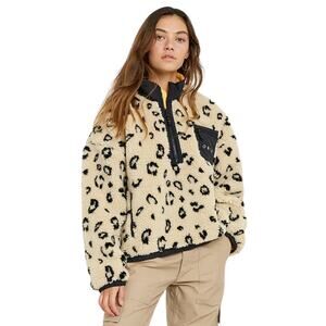 Obey Jacket Womens XS Tan Black Chiller Leopard Shearling Sherpa Fleece Teddy